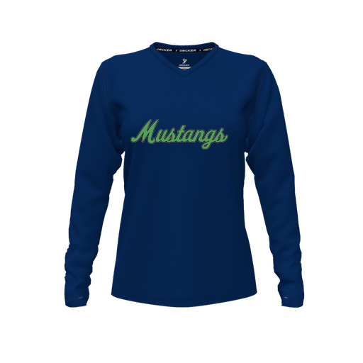 [CUS-DFW-TEES-PER-VNK-LSL-NVY-FYXS-LOGO1] Performance T-Shirt (Female Youth XS, Navy, V Neck, Logo 1, Long Sleeve)